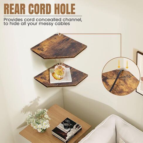 Fun Memories Corner Shelf Wall Mount, Floating Corner Shelves, Set of 2 Corner Wall Shelf Organizer, Rustic Wood Wall Storage Display Shelves for Living Room Bedroom Bathroom Kitchen, Rustic Brown | Organizer in Kuwait