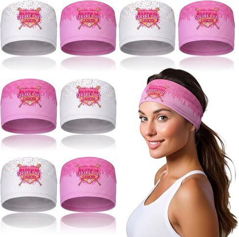 Thiccywoov 8 Pcs Drip Ice Cream Baseball Headbands Cancer Awareness Headbands Strike Out Baseball Breast Cancer Head Band Elastic Wide Headwraps Non Slip Hair Accessories Sports Running for Women Men in Kuwait