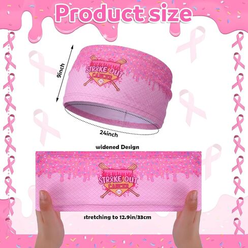 Thiccywoov 8 Pcs Drip Ice Cream Baseball Headbands Cancer Awareness Headbands Strike Out Baseball Breast Cancer Head Band Elastic Wide Headwraps Non Slip Hair Accessories Sports Running for Women Men in Kuwait