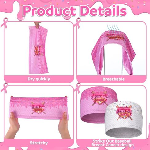 Thiccywoov 8 Pcs Drip Ice Cream Baseball Headbands Cancer Awareness Headbands Strike Out Baseball Breast Cancer Head Band Elastic Wide Headwraps Non Slip Hair Accessories Sports Running for Women Men in Kuwait