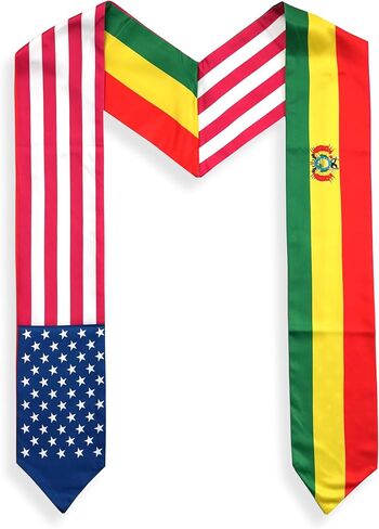 USA And Bolivia Flag Graduation Stole,Satin Embroidery Graduation Sash for International Students,72 Inch Length. in Kuwait