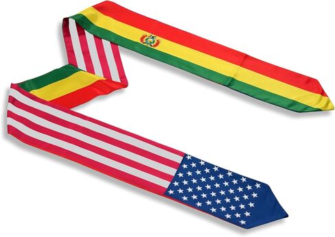 USA And Bolivia Flag Graduation Stole,Satin Embroidery Graduation Sash for International Students,72 Inch Length. in Kuwait