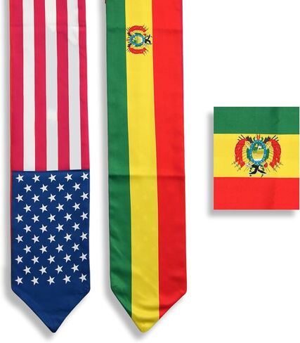USA And Bolivia Flag Graduation Stole,Satin Embroidery Graduation Sash for International Students,72 Inch Length. in Kuwait