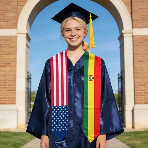 USA And Bolivia Flag Graduation Stole,Satin Embroidery Graduation Sash for International Students,72 Inch Length. in Kuwait