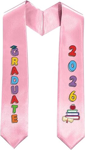 Estivaux Kindergarten 2026 Graduation Sash Preschool Printed Stole Congrats Grad Books Stole Decorations Class of 2026 Pink Satin Sash for Graduation Party Favor in Kuwait