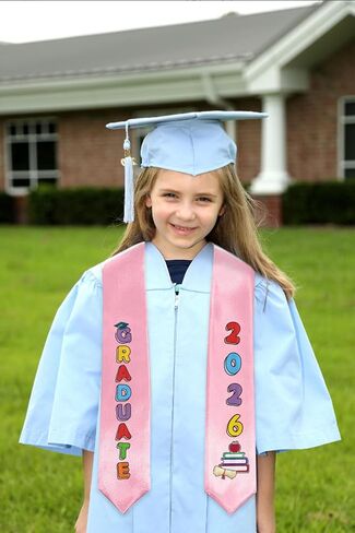 Estivaux Kindergarten 2026 Graduation Sash Preschool Printed Stole Congrats Grad Books Stole Decorations Class of 2026 Pink Satin Sash for Graduation Party Favor in Kuwait