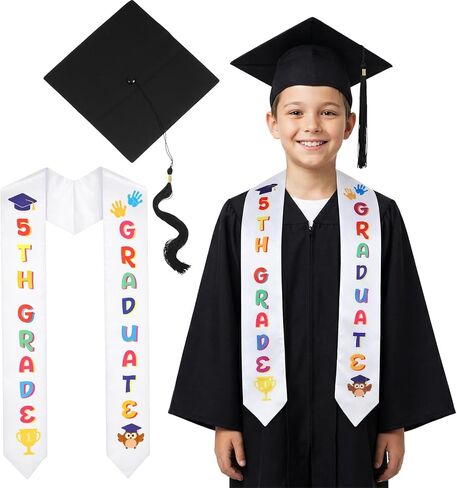 2 Pcs 5th Grade Graduation Cap and Stole, Unisex Colorful Grad Cap and Graduation Stole for Boys Girls Gift in Saudi Arabia