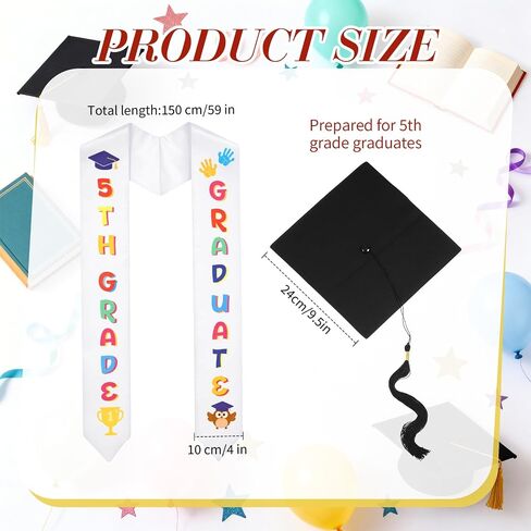 2 Pcs 5th Grade Graduation Cap and Stole, Unisex Colorful Grad Cap and Graduation Stole for Boys Girls Gift in Saudi Arabia