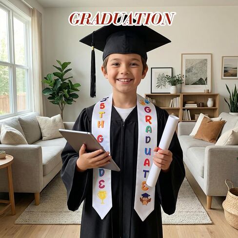 2 Pcs 5th Grade Graduation Cap and Stole, Unisex Colorful Grad Cap and Graduation Stole for Boys Girls Gift in Saudi Arabia