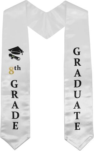سرق التخرج للصف الثامن من GraduatePro - وشاح مقاس 60 بوصة لحفل التخرج من المدرسة المتوسطة باللون الأسود والأبيض والذهبي in Kuwait