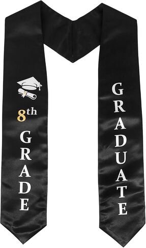 سرق التخرج للصف الثامن من GraduatePro - وشاح مقاس 60 بوصة لحفل التخرج من المدرسة المتوسطة باللون الأسود والأبيض والذهبي in Kuwait