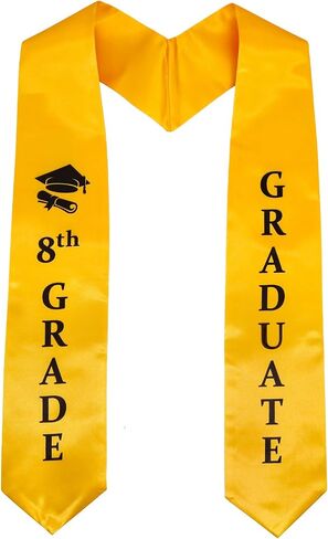 سرق التخرج للصف الثامن من GraduatePro - وشاح مقاس 60 بوصة لحفل التخرج من المدرسة المتوسطة باللون الأسود والأبيض والذهبي in Kuwait