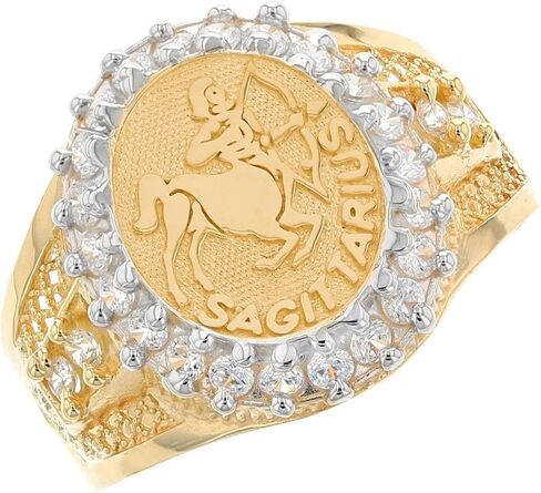 10k Solid Yellow Gold CZ Accented Men's Sagittarius Zodiac Ring in Saudi Arabia