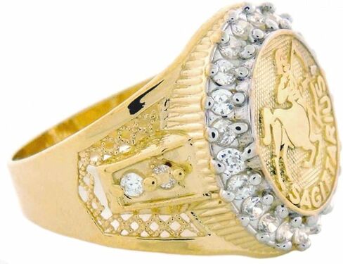 10k Solid Yellow Gold CZ Accented Men's Sagittarius Zodiac Ring in Saudi Arabia