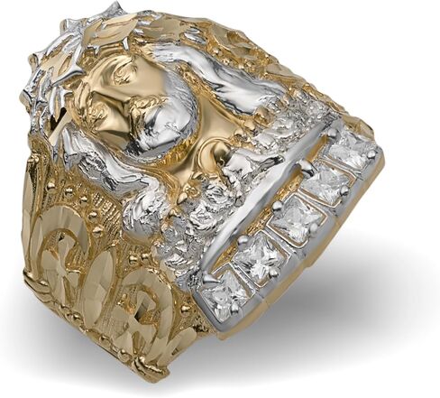 10K Gold Large Men's Jesus Head Last Supper CZ Ring Solid Yellow Gold in Saudi Arabia