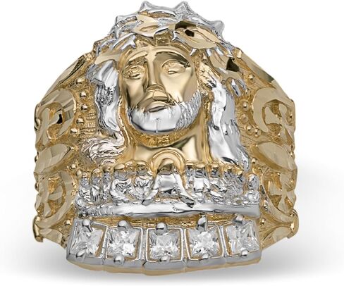 10K Gold Large Men's Jesus Head Last Supper CZ Ring Solid Yellow Gold in Saudi Arabia