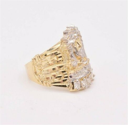 10K Gold Large Men's Jesus Head Last Supper CZ Ring Solid Yellow Gold in Saudi Arabia