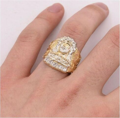 10K Gold Large Men's Jesus Head Last Supper CZ Ring Solid Yellow Gold in Saudi Arabia