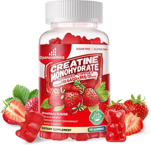 Creatine Monohydrate Gummies Complex for Men & Women -Advanced Formula W/L-Taurine + Vitamin B12, Sugar Free Chewable Supplement,90 Strawberry Gummies in Kuwait