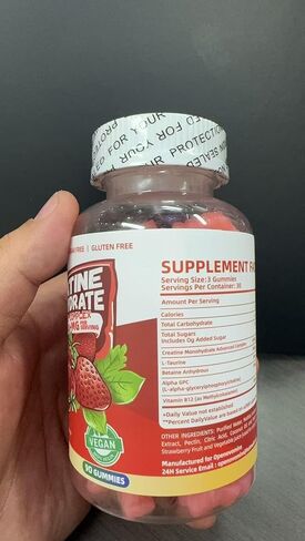 Creatine Monohydrate Gummies Complex for Men & Women -Advanced Formula W/L-Taurine + Vitamin B12, Sugar Free Chewable Supplement,90 Strawberry Gummies in Kuwait