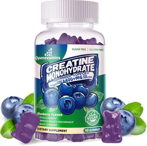 Creatine Monohydrate Gummies Complex for Men & Women -Advanced Formula W/L-Taurine + Vitamin B12, Sugar Free Chewable Supplement,90 Strawberry Gummies in Kuwait