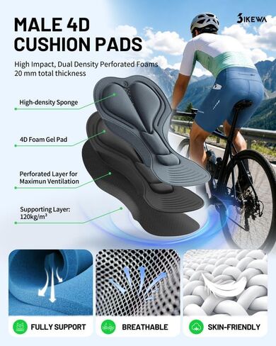 Bikewa Men's 4D Padded Cycling Shorts with Zipper Pockets Reflective Bike Biking Bicycle Shorts for Men in Saudi Arabia