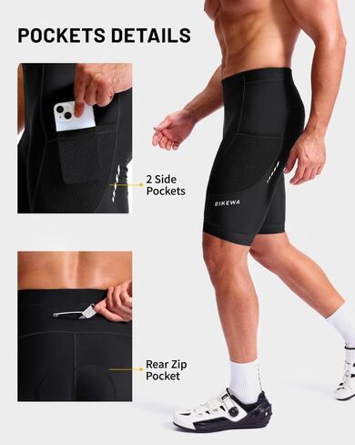 Bikewa Men's 4D Padded Cycling Shorts with Zipper Pockets Reflective Bike Biking Bicycle Shorts for Men in Saudi Arabia