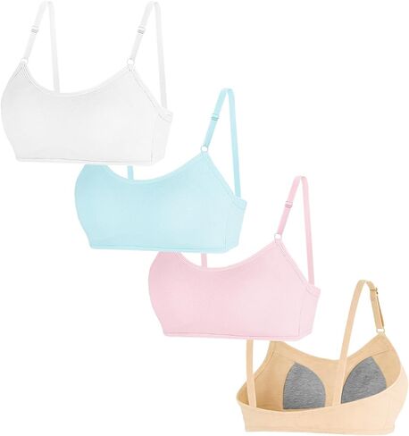 Girls Training Bras for Teens 10-12 12-14 14-16, 4 Pack Cotton First Bra Big Kids Wire-Free Bra Adjustable Straps in Kuwait