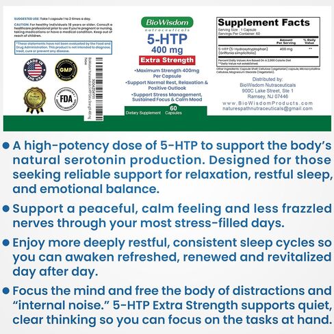 5htp 400mg Capsules Per Vegetarian Pill Extra-Strength Max Dose 5 htp Supplement. Sleep, Positive Outlook, Calmness, Cognition. 1 Pill is 400mg 5-htp Supplement and 2 Pills is 800mg htp5 in Saudi Arabia