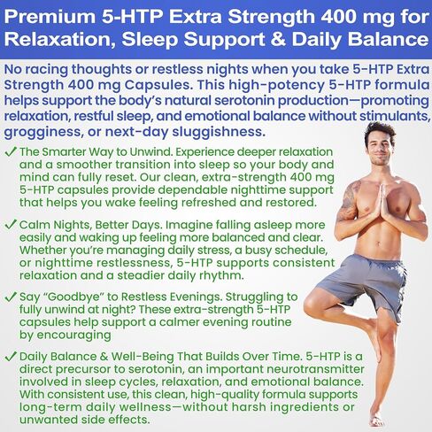 5htp 400mg Capsules Per Vegetarian Pill Extra-Strength Max Dose 5 htp Supplement. Sleep, Positive Outlook, Calmness, Cognition. 1 Pill is 400mg 5-htp Supplement and 2 Pills is 800mg htp5 in Saudi Arabia
