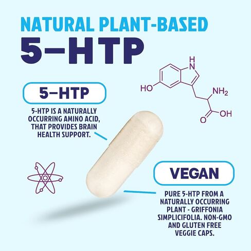 مكمل 5-HTP - قوة إضافية 5HTP (5-هيدروكسيتريبتوفان) جريفونيا سيمبليسيفوليا 200 مجم لكل وجبة - 5HTP يدعم النوم المريح والهدوء الطبيعي وصحة الدماغ - معبأة في زجاجات في الولايات المتحدة الأمريكية - 120 كبسولة in Kuwait