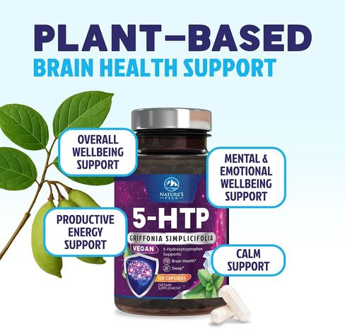 مكمل 5-HTP - قوة إضافية 5HTP (5-هيدروكسيتريبتوفان) جريفونيا سيمبليسيفوليا 200 مجم لكل وجبة - 5HTP يدعم النوم المريح والهدوء الطبيعي وصحة الدماغ - معبأة في زجاجات في الولايات المتحدة الأمريكية - 120 كبسولة in Kuwait