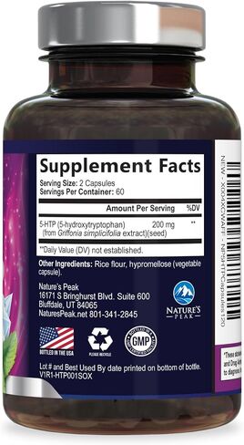 مكمل 5-HTP - قوة إضافية 5HTP (5-هيدروكسيتريبتوفان) جريفونيا سيمبليسيفوليا 200 مجم لكل وجبة - 5HTP يدعم النوم المريح والهدوء الطبيعي وصحة الدماغ - معبأة في زجاجات في الولايات المتحدة الأمريكية - 120 كبسولة in Kuwait