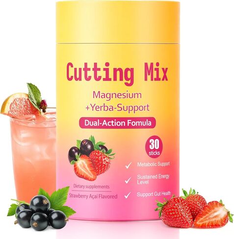 Cutting Drink Mix – Supports Satiety Signaling, Gut Health & Energy with Berberine, Chromium, FOS, Yerba Mate & 5-HTP | Sugar-Free, Vegan, Non-GMO | Strawberry Açaí – 30 Servings in Saudi Arabia