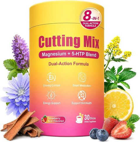 Cutting Drink Mix – Berberine, Chromium, Yerba Mate, 5-HTP & Magnesium Blend | Supports Energy, Gut Health & Satiety Signaling | Sugar-Free, Vegan, Non-GMO | Strawberry Acai Flavor – 30 Sticks in Saudi Arabia