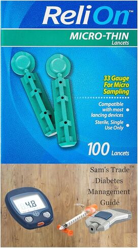 ReliOn Micro-Thin Lancets|100 Ct, 33 Gauge| Micro Sampling, lancets For Diabetes Testing| Diabetic Supplies| Safety lancets| lancets For Blood Testing| Gentle lancing device +Diabetes Management Guide in Saudi Arabia