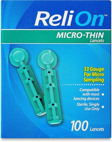 ReliOn Micro-Thin Lancets|100 Ct, 33 Gauge| Micro Sampling, lancets For Diabetes Testing| Diabetic Supplies| Safety lancets| lancets For Blood Testing| Gentle lancing device +Diabetes Management Guide in Saudi Arabia