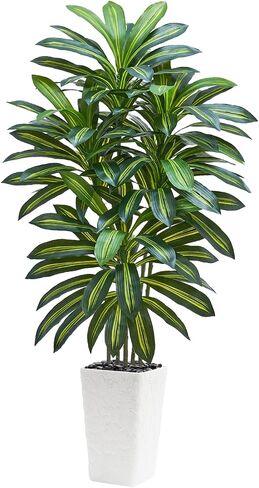شجرة Dracaena الاصطناعية بطول 5 أقدام - شجرة وهمية مع زارع أبيض طويل القامة - نبات صناعي لغرفة المعيشة في الداخل، شجرة يوكا صناعية طويلة بوعاء لديكور المنزل والمكتب in Saudi Arabia