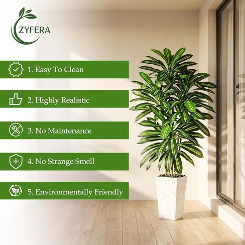 شجرة Dracaena الاصطناعية بطول 5 أقدام - شجرة وهمية مع زارع أبيض طويل القامة - نبات صناعي لغرفة المعيشة في الداخل، شجرة يوكا صناعية طويلة بوعاء لديكور المنزل والمكتب in Saudi Arabia