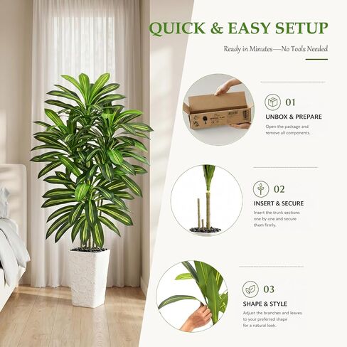 شجرة Dracaena الاصطناعية بطول 5 أقدام - شجرة وهمية مع زارع أبيض طويل القامة - نبات صناعي لغرفة المعيشة في الداخل، شجرة يوكا صناعية طويلة بوعاء لديكور المنزل والمكتب in Saudi Arabia