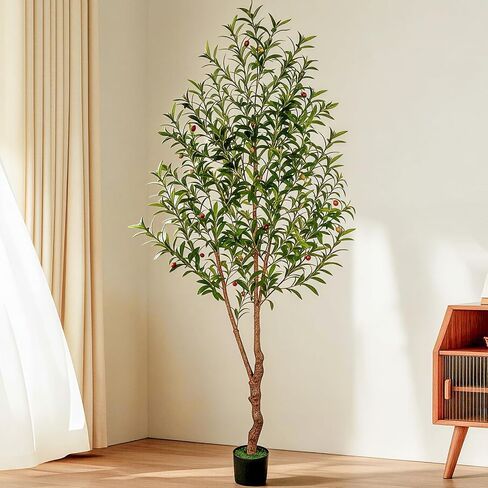 VIVATREES Artificial Olive Tree, 6FT Tall Faux Olive Tree with Pot, Artificial Plants with Natural Wood Trunk and Lifelike Fruits for Home Office Decor in Saudi Arabia