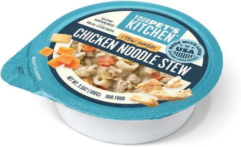 Your Pet's Kitchen Wet Dog Food Cups, Chicken Noodle Stew Shreds - 3.5 oz Cups (Pack of 12), Made in The USA with Real Chicken in Saudi Arabia