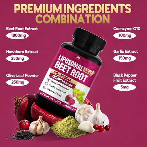 VPKIN Beet Root Capules,2555mg Beets Supplements for Nitric Oxide, for Heart & Circulation Support - Olive Leaf, Hawthorn Berry,Vegan,120 Capsules(Pack of 1) in Saudi Arabia