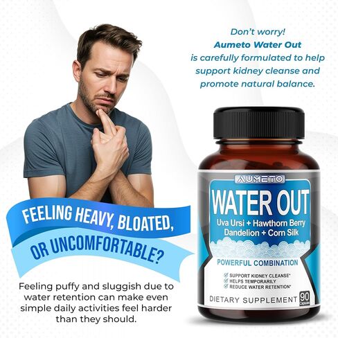 Ultra Natural Water Out Pills with Uva Ursi Hawthorn Berry Dandelion Corn Silk - Full Body Cleanse and Kidney & Stomach Support (90 Count (Pack of 1)) in Saudi Arabia