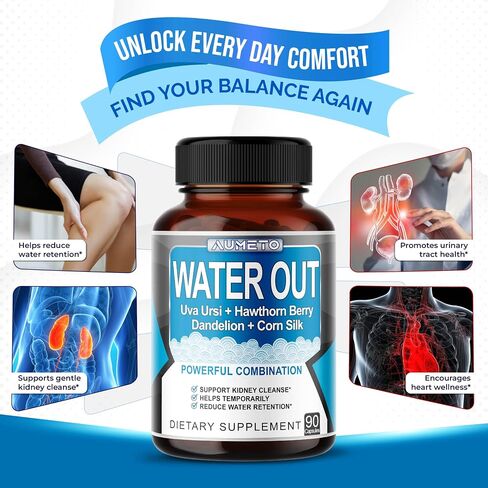 Ultra Natural Water Out Pills with Uva Ursi Hawthorn Berry Dandelion Corn Silk - Full Body Cleanse and Kidney & Stomach Support (90 Count (Pack of 1)) in Saudi Arabia