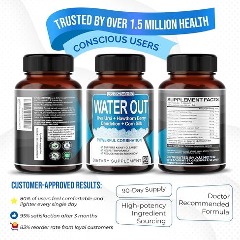 Ultra Natural Water Out Pills with Uva Ursi Hawthorn Berry Dandelion Corn Silk - Full Body Cleanse and Kidney & Stomach Support (90 Count (Pack of 1)) in Saudi Arabia