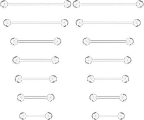 14pcs Plastic Nipple Rings for Surgery Acrylic Clear Tongue Ring Pregnancy Belly Button Ring Industrial Piercing Jewelry Retainer Flexible Piercing Long Bar for Work Sport in Kuwait