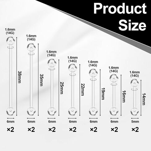 14pcs Plastic Nipple Rings for Surgery Acrylic Clear Tongue Ring Pregnancy Belly Button Ring Industrial Piercing Jewelry Retainer Flexible Piercing Long Bar for Work Sport in Kuwait