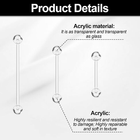 14pcs Plastic Nipple Rings for Surgery Acrylic Clear Tongue Ring Pregnancy Belly Button Ring Industrial Piercing Jewelry Retainer Flexible Piercing Long Bar for Work Sport in Kuwait