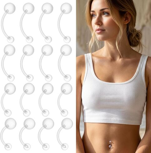Sibba 14G Clear Piercing Retainers 26Pcs Pregnancy Belly Rings 10/12/14/16mm Plastic Belly Button Rings Flexible Navel Ring for Surgery Sports Work Pregnancy in Kuwait